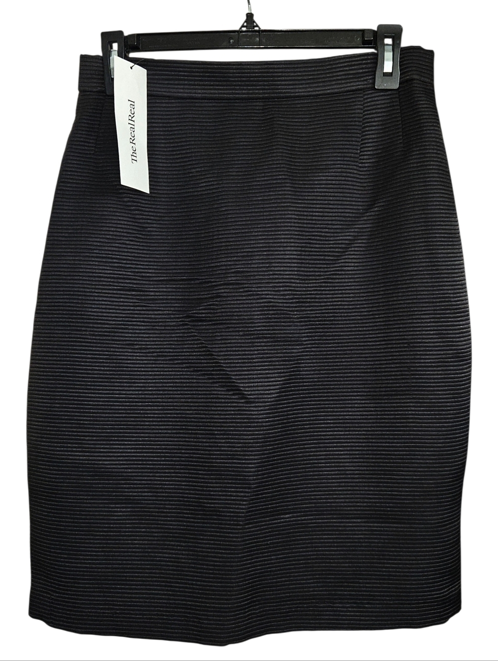 Escada By Margaretha Ley Black Wool Silk Blend Textured Stripe Pencil Skirt 40